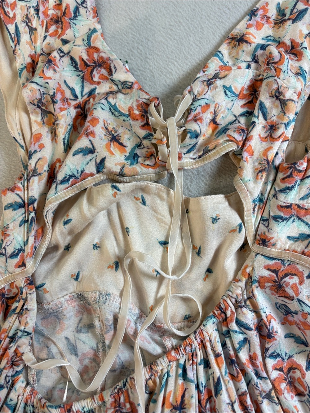 Free People Cream Floral Mini Dress with Orange & Teal Flowers - Picture 10 of 13